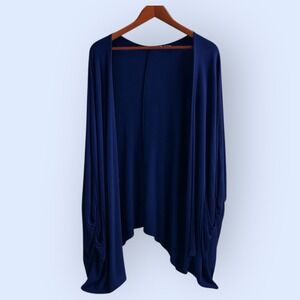 Susan Graver Weekend Navy Blue Flowy Open Front Cardigan Topper Pockets Size XLP